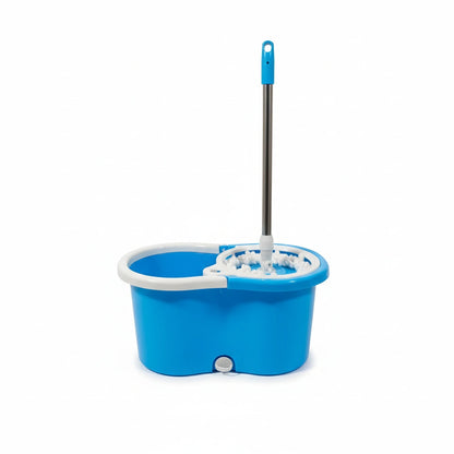 Spin Floor Cleaning Bucket Mop Set – PVC Bucket with Plastic Spinner & 2 Microfiber Heads