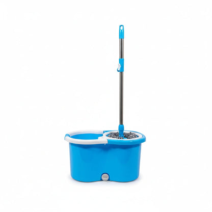 Spin Floor Cleaning Bucket Mop Set – PVC Bucket with Plastic Spinner & 2 Microfiber Heads