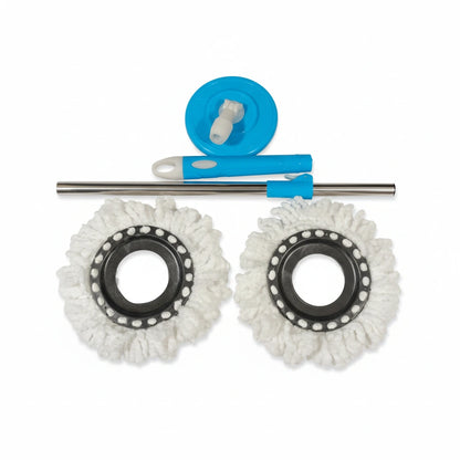 Spin Floor Cleaning Bucket Mop Set – PVC Bucket with Plastic Spinner & 2 Microfiber Heads