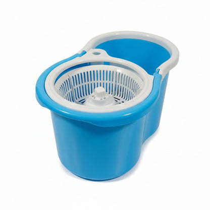 Spin Floor Cleaning Bucket Mop Set – PVC Bucket with Plastic Spinner & 2 Microfiber Heads