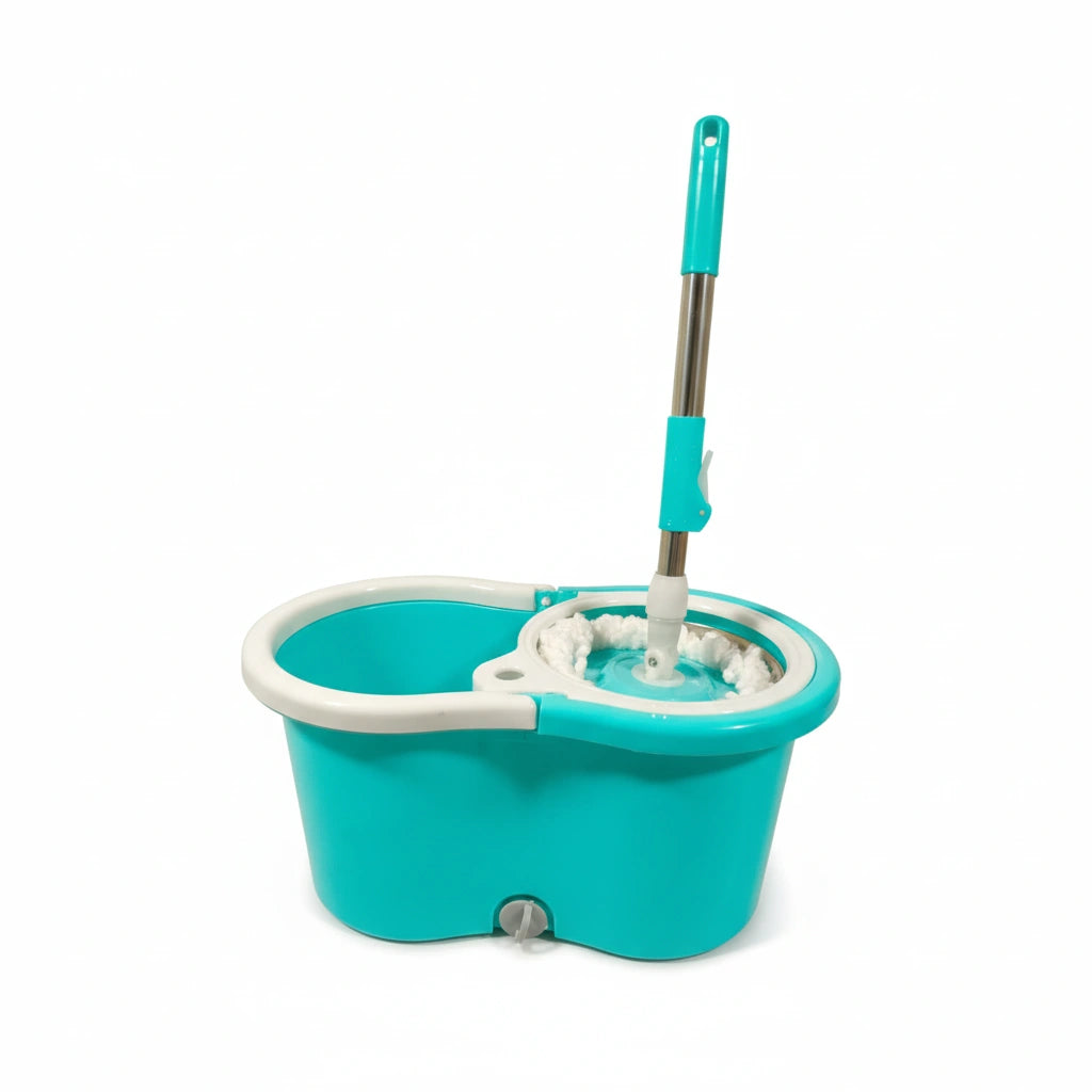 Spin Floor Cleaning Bucket Mop Set – Steel Spinner Bucket with Plastic Spin Rod Joint