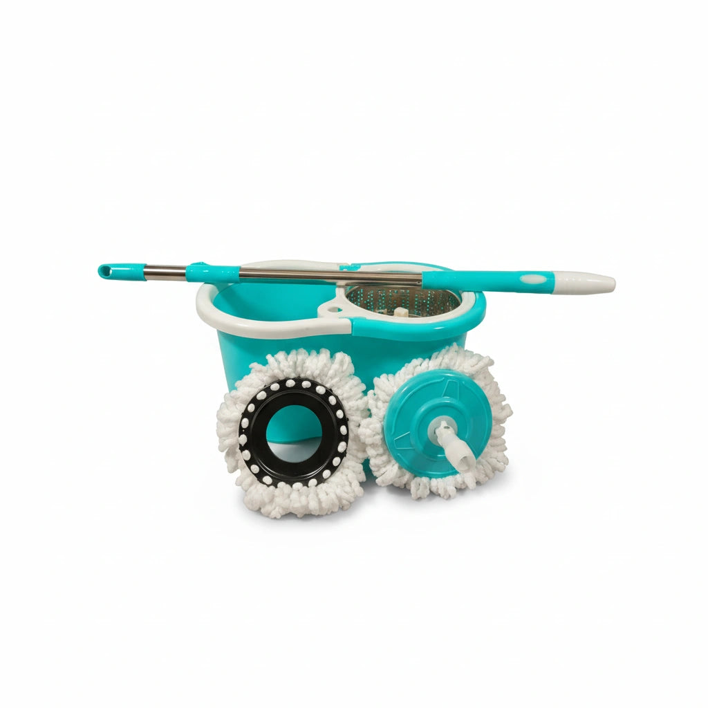 Spin Floor Cleaning Bucket Mop Set – Steel Spinner Bucket with Plastic Spin Rod Joint