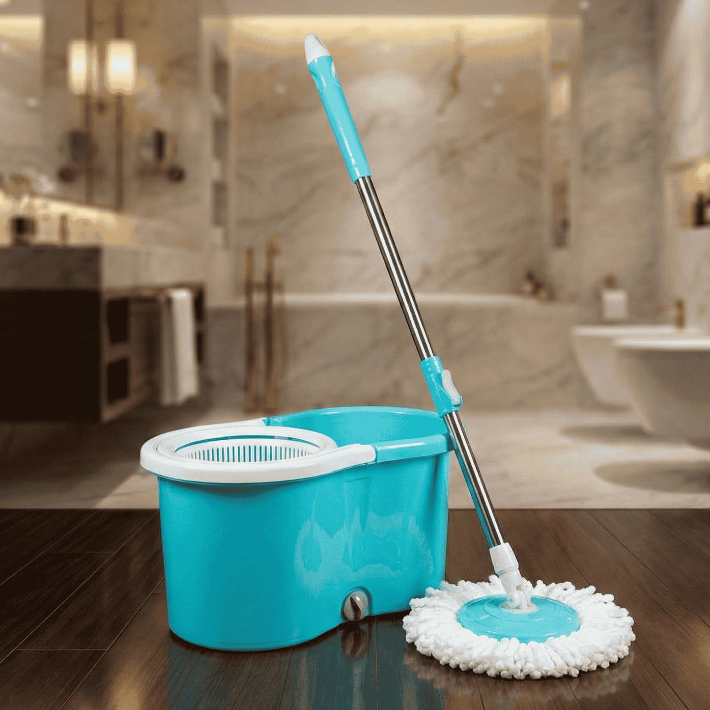 Spin Floor Cleaning Bucket Mop Set – Steel Spinner Bucket with Plastic Spin Rod Joint